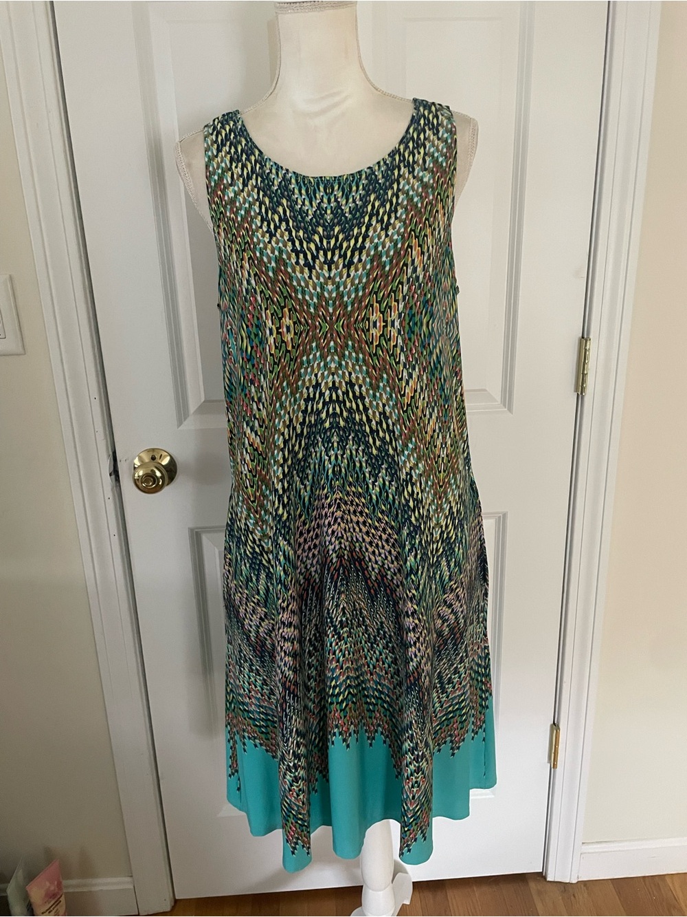 Monroe & Main Multicolor Knit Midi Dress with Teal Hem